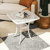 Outsunny Cast Aluminium Garden Side Table with 38 mm Parasol Hole, Floral Patio End Table with Adjustable Feet