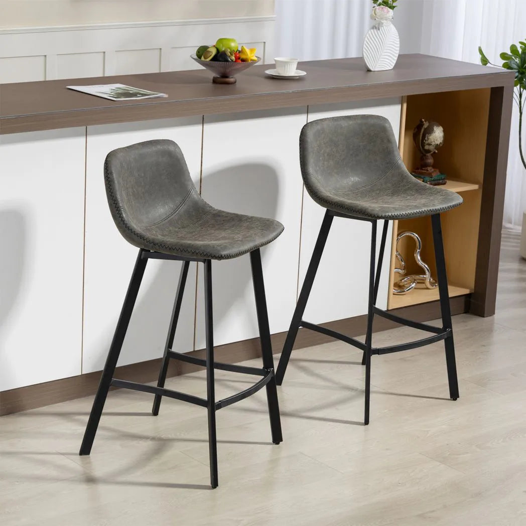 HOMCOM Set of 2 Bar Stools with Backrest & Footrest – PU Leather Kitchen Counter Breakfast Bar Stools, Grey