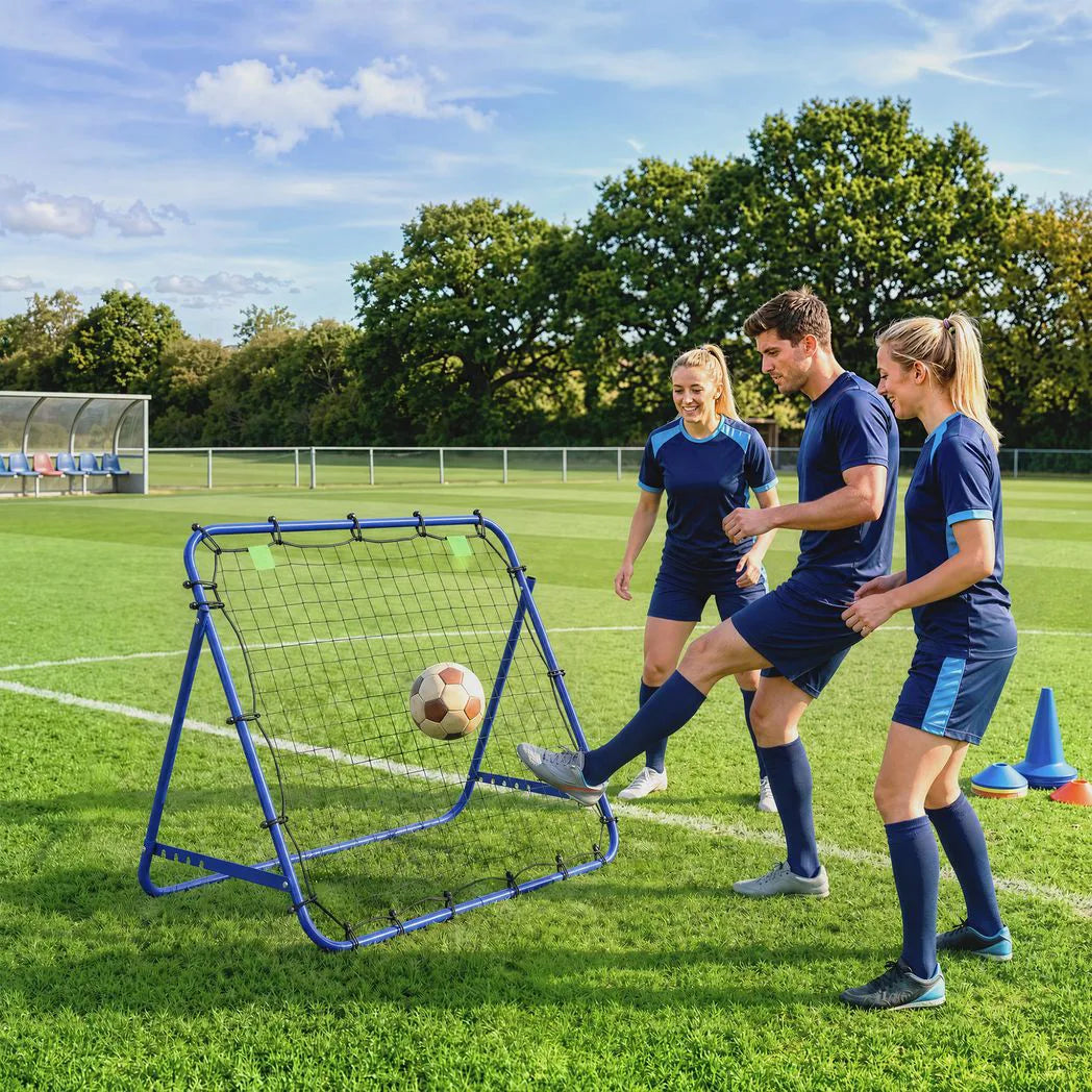 HOMCOM Adjustable Football Rebounder Net with Steel Frame – Kickback Training Target for Teens & Adults, Blue