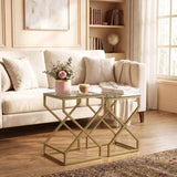 HOMCOM Nest of 2 Tables with Tempered Glass Tops and Golden Legs – Side and Coffee Table Set, Transparent