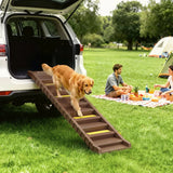 PawHut Dog Car Ramp with Anti-Slip Steps – 10-Step Foldable Pet Stairs for Cars and High Beds, Brown