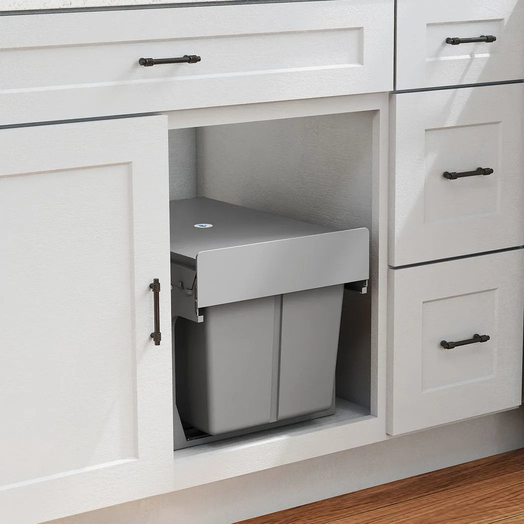 HOMCOM Under Sink Pull Out Bin with 3 Removable Compartments (15L + 2 x 8L) – Soft-Close, Light Grey