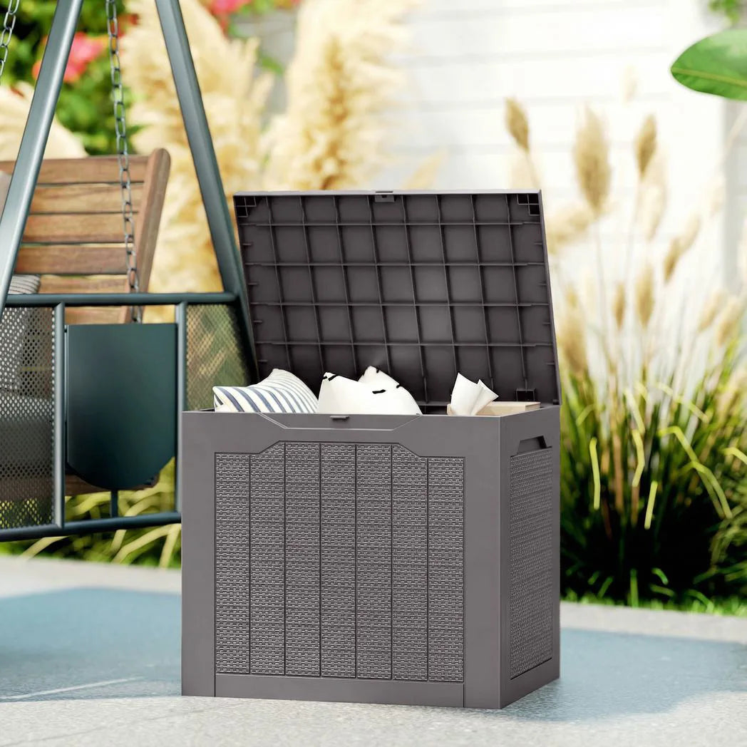 Outsunny 97L Waterproof Garden Storage Box with Handles and Padlock Loop – Outdoor Container, Brown
