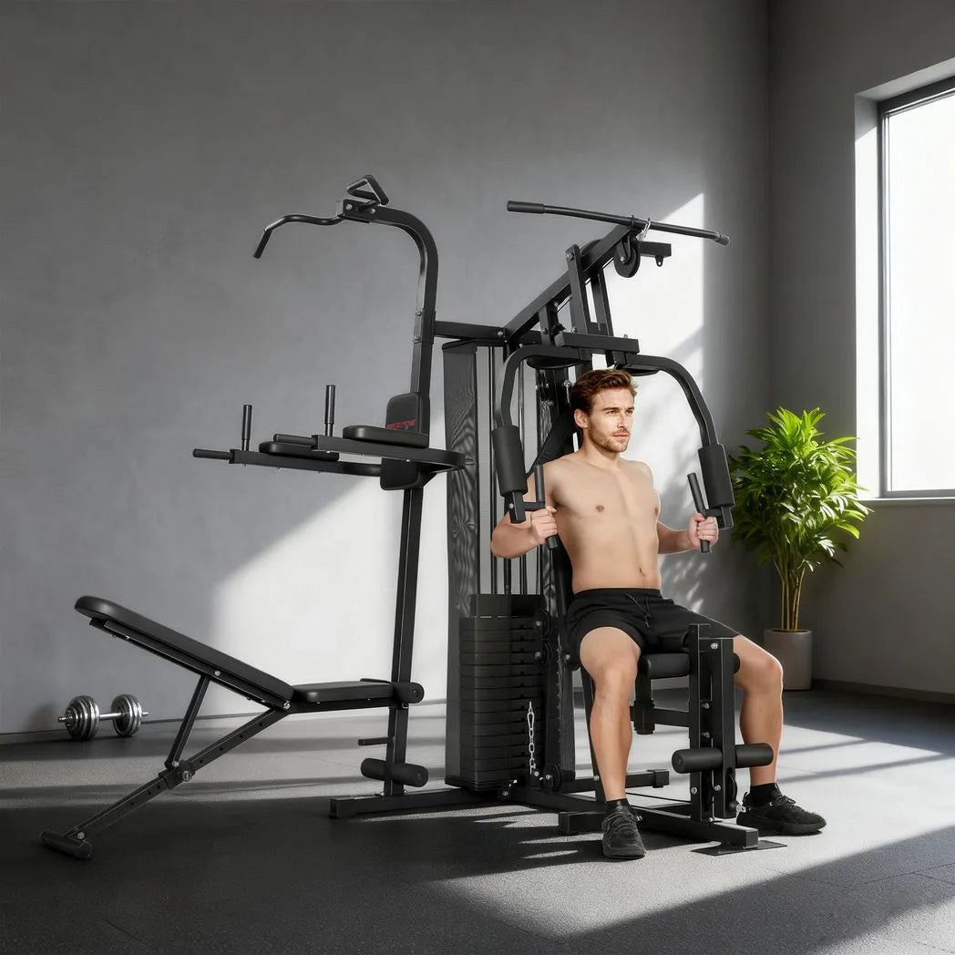 SPORTNOW All-in-One Home Gym Machine with 69kg Weight Stack & Pulley System – Multifunctional Power Cage, Black
