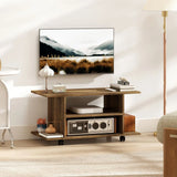 HOMCOM Modern Mobile TV Cabinet with Storage Shelves and 4 Casters, Bedroom Bookcase Unit – Walnut