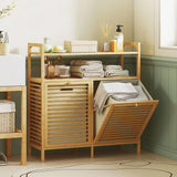 HOMCOM Double Tilt-Out Bamboo Laundry Cabinet with 2 Removable Baskets – Freestanding Bathroom Storage, Natural