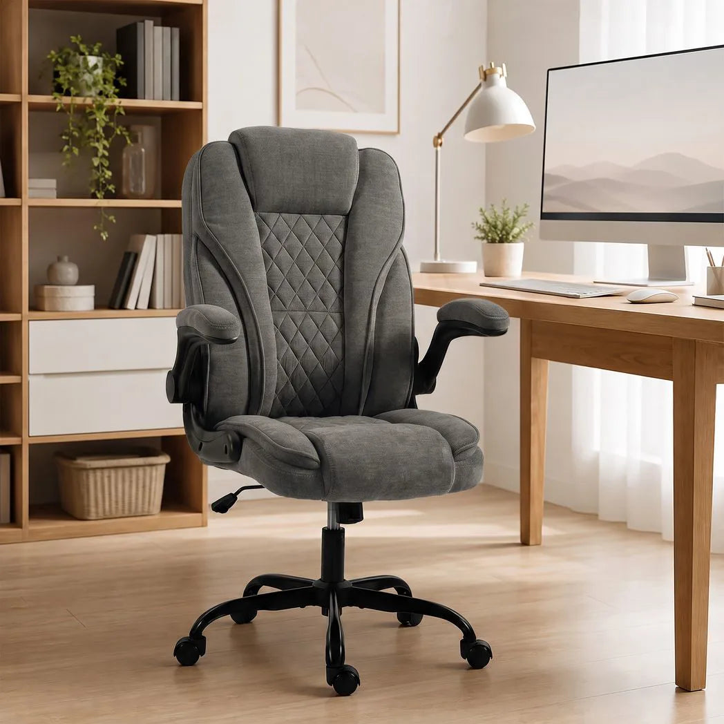 HOMCOM Ergonomic Office Chair with Flip-up Armrests & Pocket Springs – Swivel Rocking Desk Chair, Dark Grey