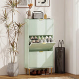 HOMCOM Slim 3-Drawer Shoe Cabinet with Gold Accents, 122.5 x 60 x 24cm, Light Green