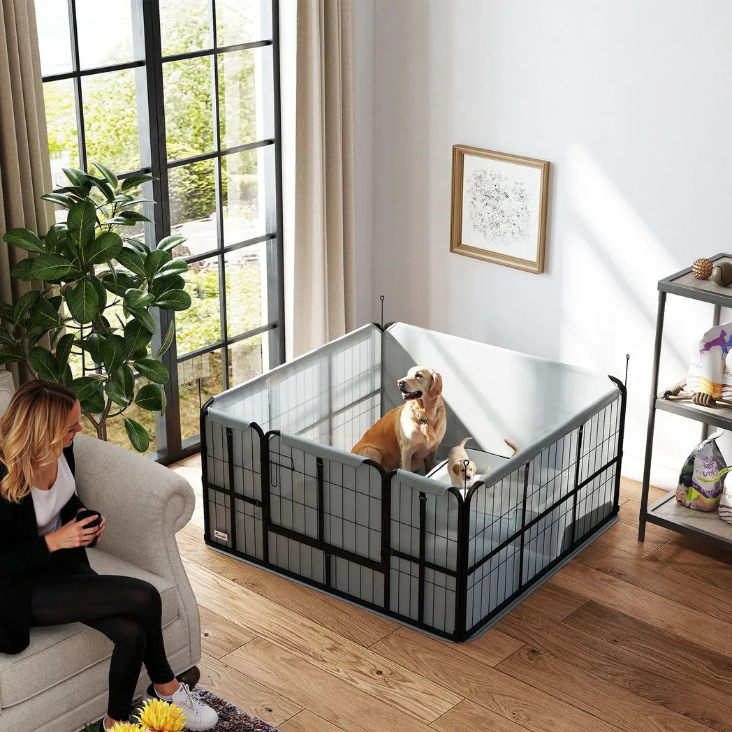 PawHut Steel Dog Whelping Box with Whelping Pad – Puppy Pen for Small and Medium Dogs, 122 x 122 x 60cm
