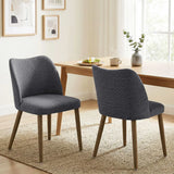 HOMCOM Set of 2 Linen Dining Chairs with Curved Backrest & Rubberwood Legs – Padded Kitchen Chairs, Dark Grey