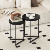 HOMCOM Set of Two Marble-Effect Nesting Tables with Black Steel Frames – Coffee and Side Tables, Black