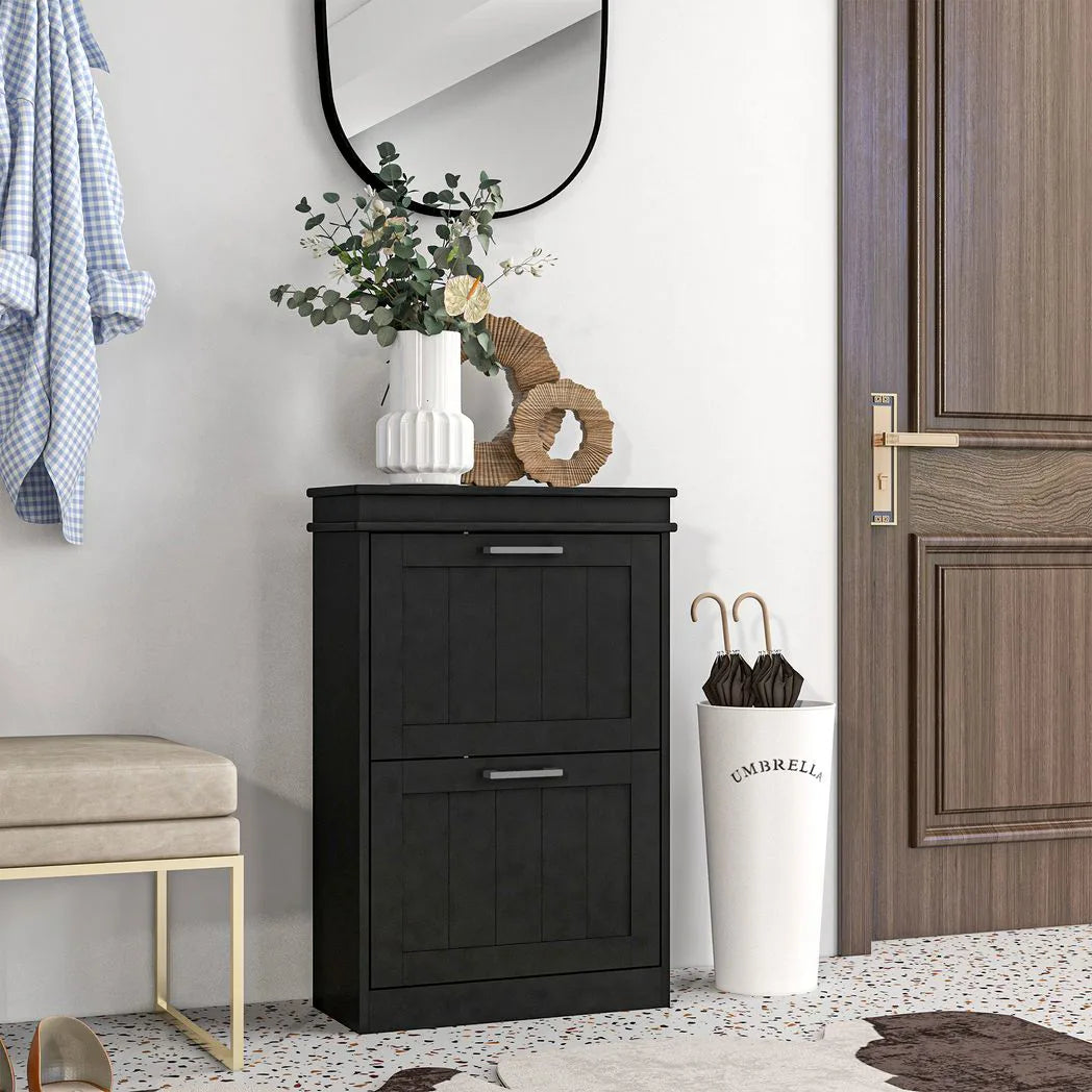 HOMCOM Slim Shoe Cabinet with 2 Flip Drawers, Holds 10 Pairs, 82.5 x 54 x 24 cm – Black