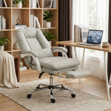 HOMCOM Executive Office Chair with 155° Recline, Footrest & Lumbar Pillow – PU Leather, Khaki