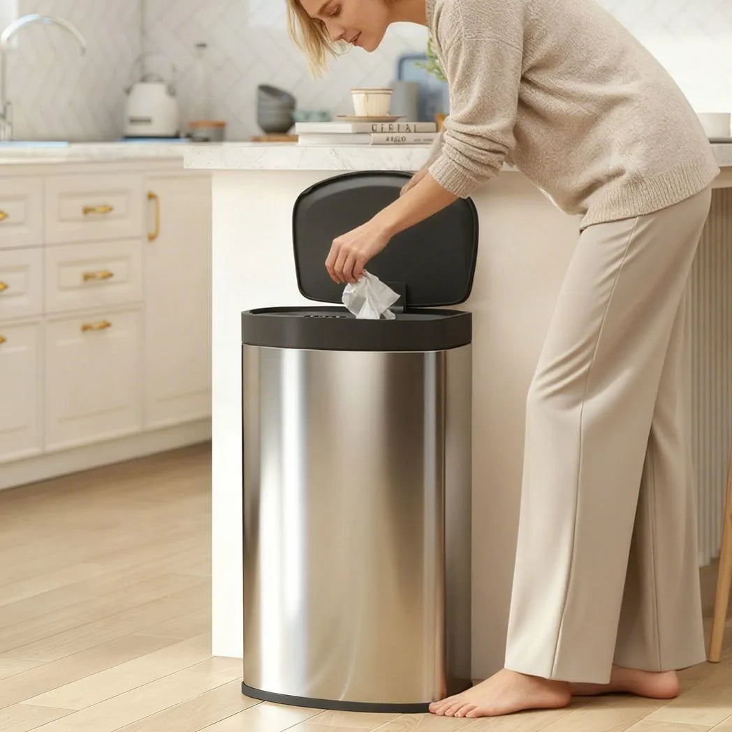 HOMCOM 55L Automatic Sensor Bin with Soft-Close Lid – Touchless Fingerprint-Resistant Kitchen Bin, Stainless Steel