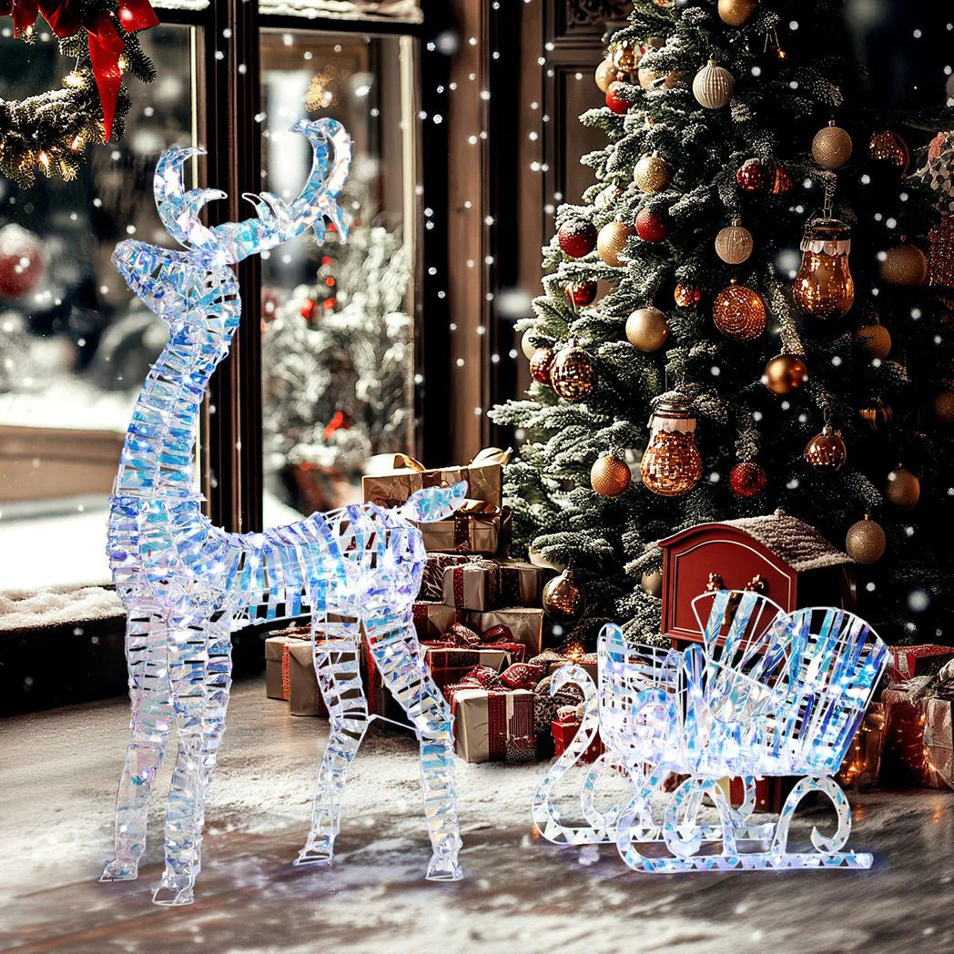 Outsunny Lighted Reindeer & Sleigh, 170 LEDs