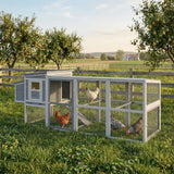 PawHut Large Chicken Coop with Covered Run, Nesting Box and Pull-Out Tray – Wooden Hen House, Asphalt Roof