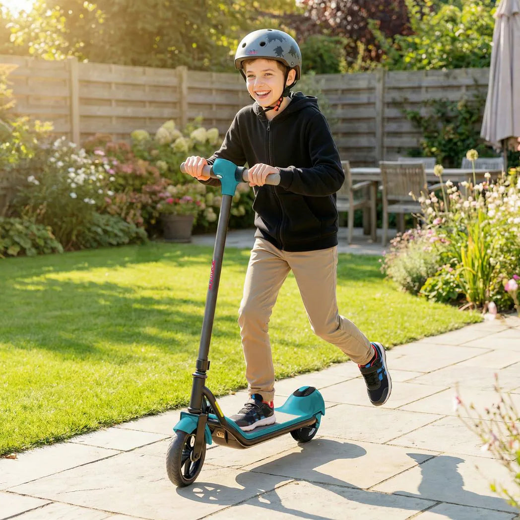 SPORTNOW Electric Scooter for Kids with LED Display, RGB Lights and Handbrake – Kick-to-Start, Green