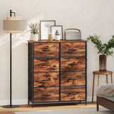 HOMCOM Eight Fabric Drawer Chest with Steel Frame, Pockets and Anti-Tipping Kit – Rustic Brown