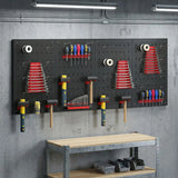 HOMCOM 38-Piece Wall-Mounted Pegboard Set with 4 Steel Boards – Garage Tool Storage Organiser, Black and Red