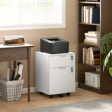 HOMCOM Two-Drawer Lockable Filing Cabinet on Wheels with Hanging Bars – Under Desk Office Storage, White