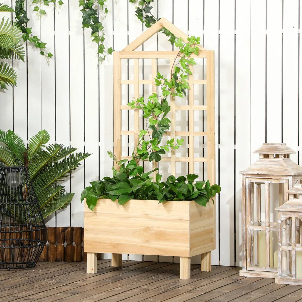 Outsunny Distressed Wood Planter with Trellis, 90x43x150cm