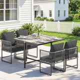 Outsunny 4-Seater Rattan Garden Dining Set – 108cm Wood-Effect Table and Space-Saving Chairs with Thick Cushions, Black