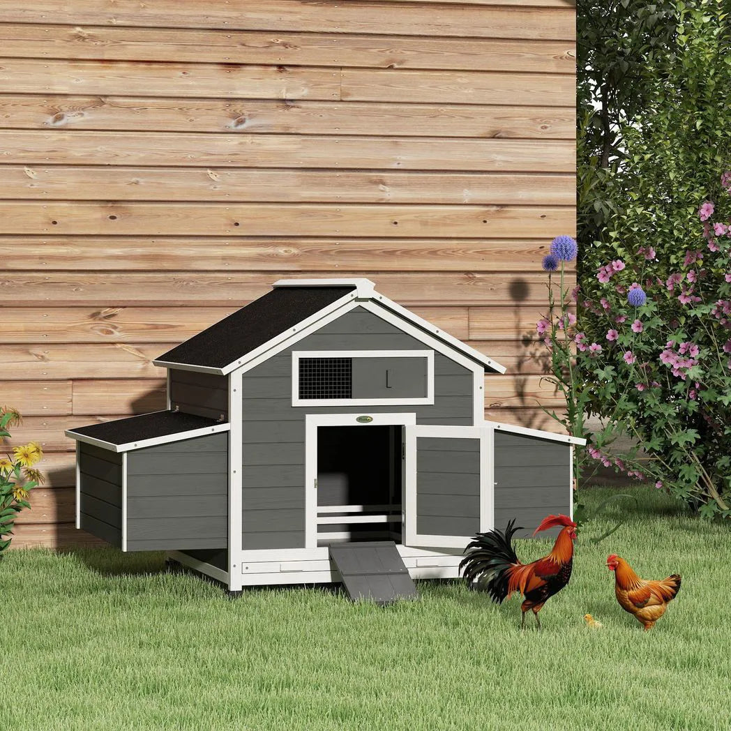 PawHut Wooden Chicken Coop with Nesting Boxes, Openable Roof and Pull-Out Tray – Outdoor Hen House, 150 x 100 x 97 cm