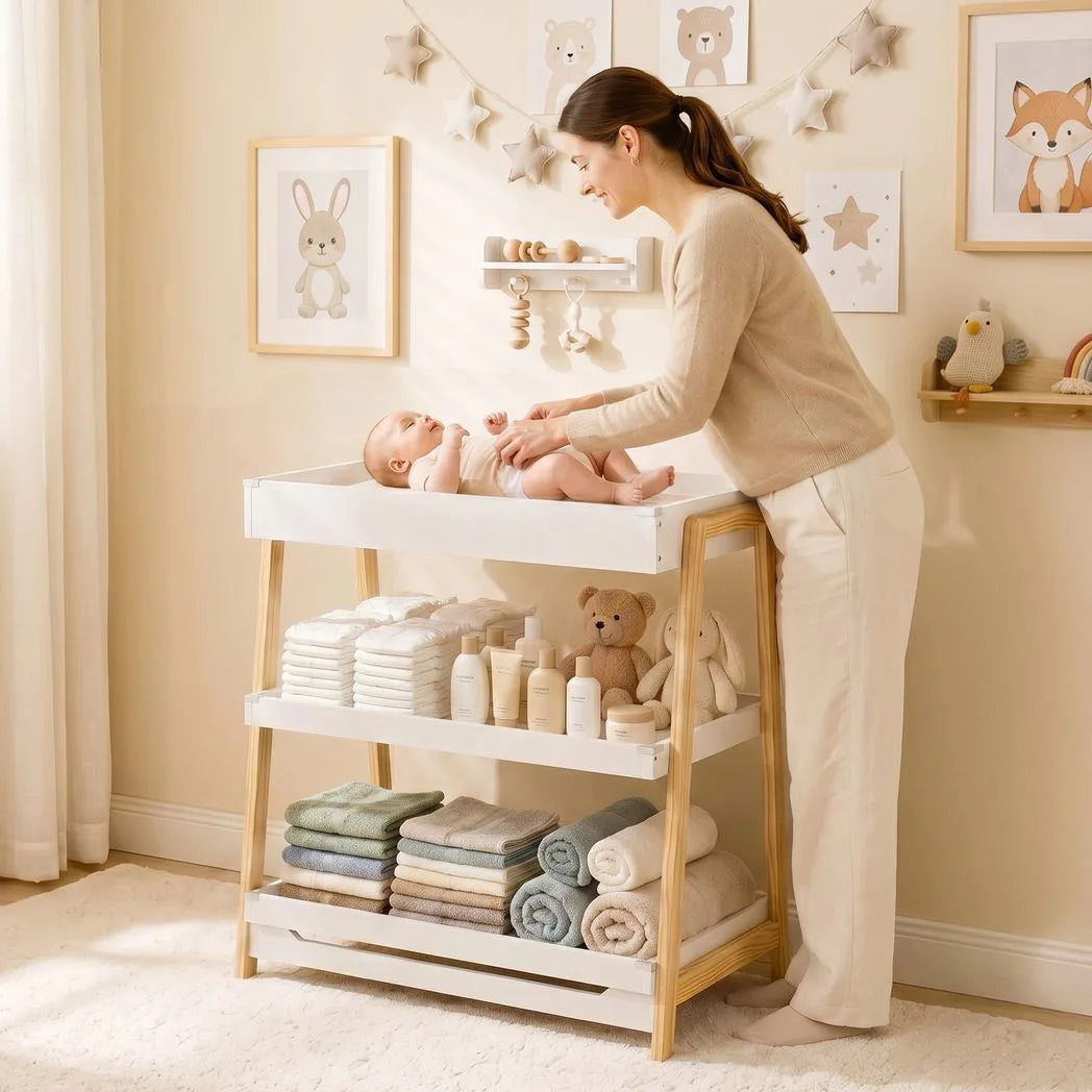 AIYAPLAY Baby Changing Table with 2 Storage Shelves & Waterproof Mat – Nursery Changing Unit, White