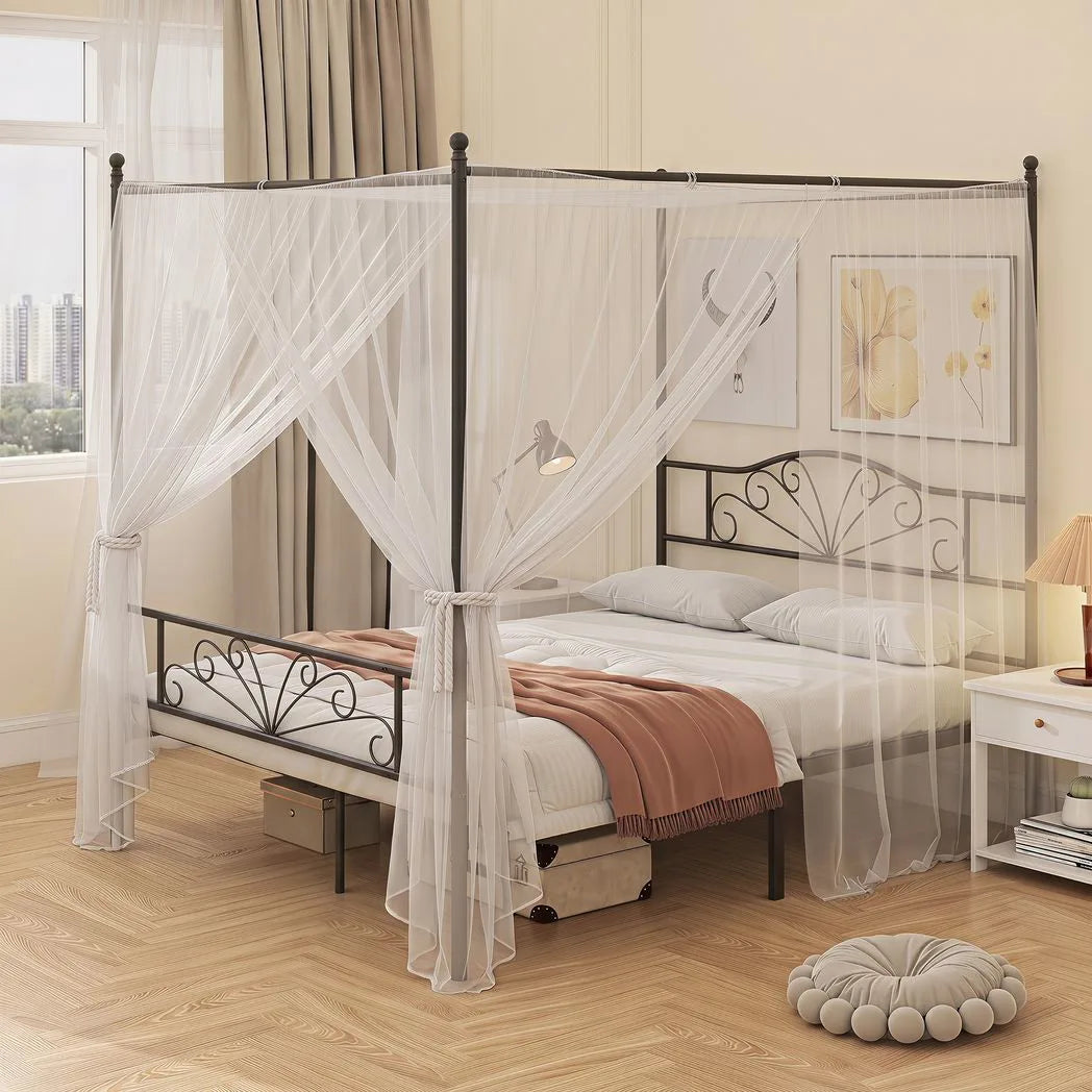 HOMCOM King Size Canopy Bed Frame with Headboard and Footboard – Metal Four-Poster Bed, Black