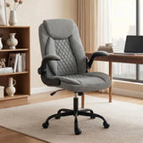 HOMCOM Linen-Look Executive Office Chair with Flip-Up Armrests & Thick Cushion – Computer Desk Chair, Grey