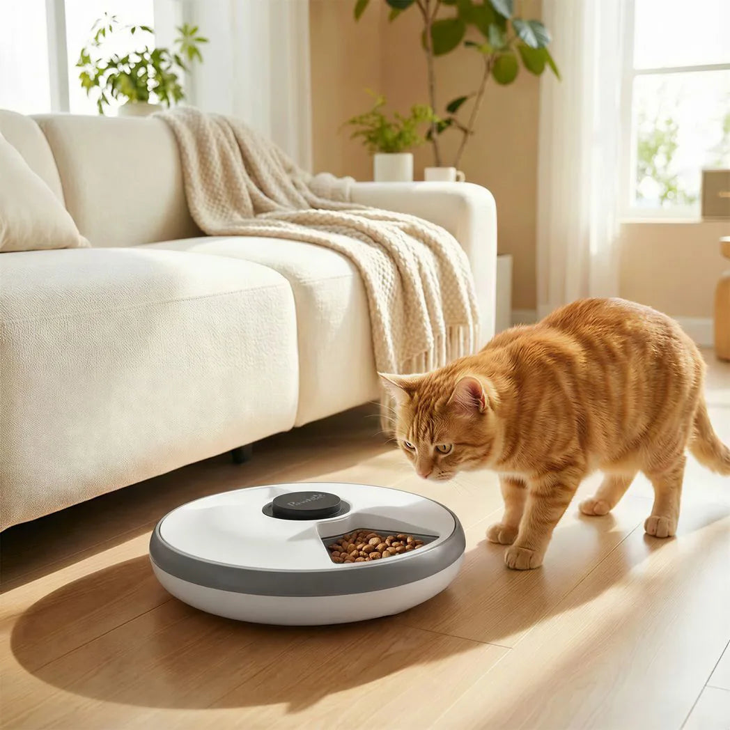 PawHut Automatic Cat Feeder with Programmable Timer, Six 180ml Trays & Ice Pack – Wet and Dry Food