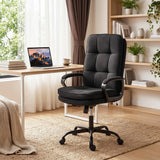HOMCOM Double Padded Office Chair, Linen-Look Fabric, 60cm High Back, Height Adjustable and Rocking – Black