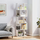 HOMCOM S-Shaped 5-Tier Bookcase, Freestanding Wooden Bookshelf – Home Office Display Storage Rack, White
