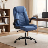 HOMCOM Linen-Look Executive Office Chair with Flip-Up Armrests, Thick Cushion & Rocking Function, Blue