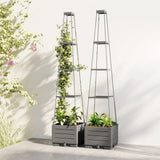 Outsunny Set of 2 Raised Garden Planters with Trellis – 12L Plastic Planter Boxes with Removable Drainage Trays