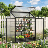 Outsunny Lean-to Polycarbonate Greenhouse 4 x 2ft with 2 Hinged Doors & Top Vent, Aluminium Frame, Black