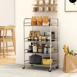 HOMCOM 4-Tier Stainless Steel Kitchen Storage Trolley with Adjustable Shelves and Lockable Wheels – Silver
