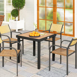 Outsunny 78 cm Square Garden Dining Table for 4 with Aluminium Frame – Waterproof Wood-Effect Outdoor Table