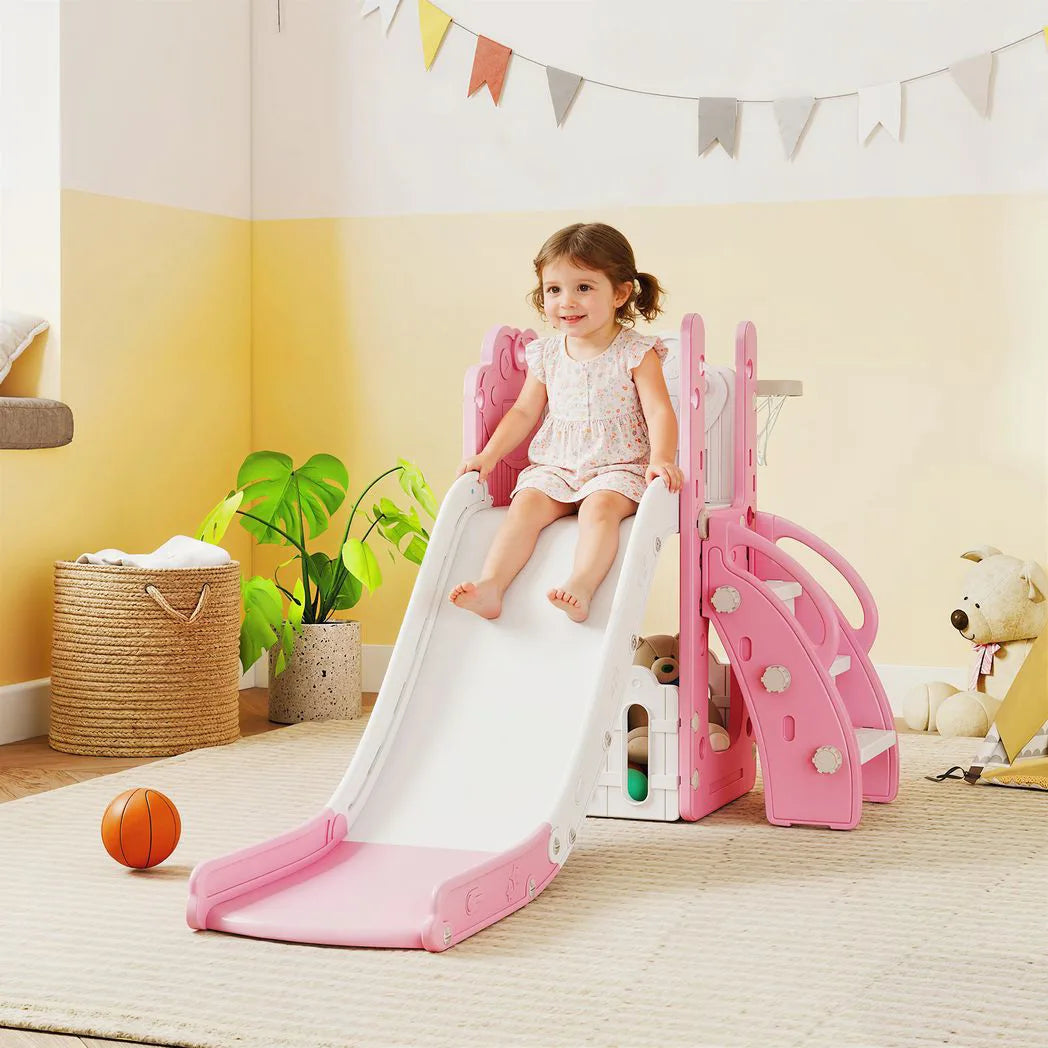 AIYAPLAY 5 in 1 Kids Slide Set with Basketball Hoop, Climbing Frame, Telescope & Storage Box – Toddlers 1-3