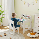 AIYAPLAY Kids Art Table and Chair Set with Storage Shelf, Drawers and Paper Roll Holder – Children's Desk, White