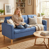 HOMCOM 3 Seater Sofa with Hidden Storage, Button Tufting and Wood Legs, 169 cm – Compact Couch, Blue