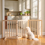 PawHut Wooden Freestanding Dog Gate with 3 Folding Panels and 2 Support Feet – Indoor Pet Barrier, Natural