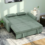 HOMCOM 2 Seater Sofa Bed with Three-Position Back & 2 Pillows – Pull-Out Guest Bed, Green Linen-Look