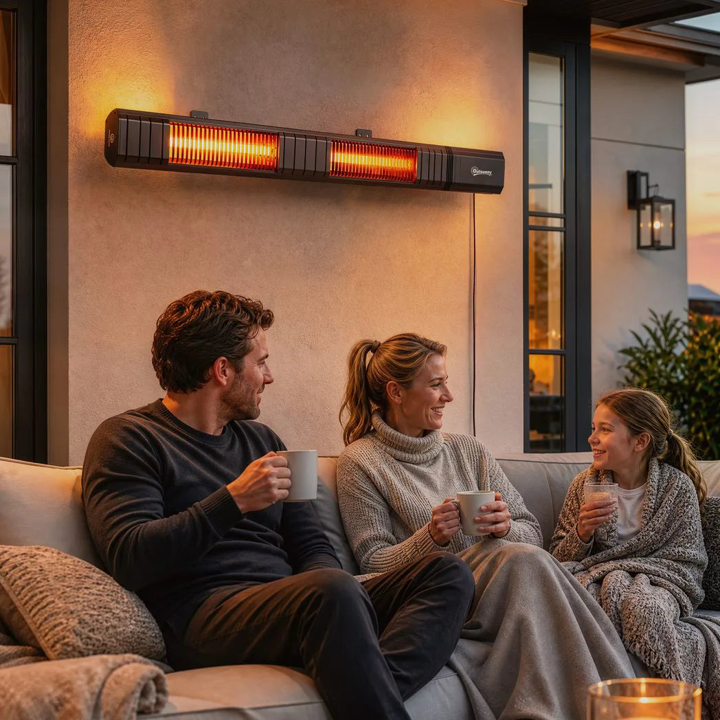Outsunny 3000 W Wall-Mounted Electric Infrared Patio Heater, 9 Heat Settings, 24 H Timer, IP65 – Black
