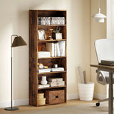 HOMCOM Six Shelf Bookcase with Adjustable Shelves and Anti-Tip Kit – Display and Storage Unit, Rustic Brown