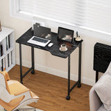 HOMCOM Folding Small Desk on Wheels – Space-Saving Computer Desk with Phone Slot, Black Wood Effect