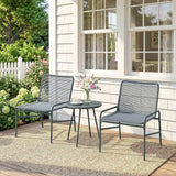 Outsunny 3 Piece Rattan Bistro Set with 2 Chairs and Round Coffee Table, Dark Grey
