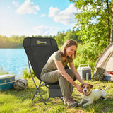 Outsunny Folding Moon Chair with Side Pocket & Carry Bag – Heavy Duty 120kg Camping Chair for Adults, Black