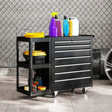 HOMCOM Lockable Steel Tool Chest on Wheels with 7 Drawers and Detachable Shelf – Rolling Workshop Storage, Black