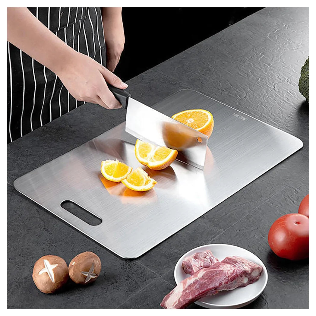 Double-Sided Stainless Steel Chopping Board, 46 x 30cm – Large Kitchen & Camping Cutting Board, Silver